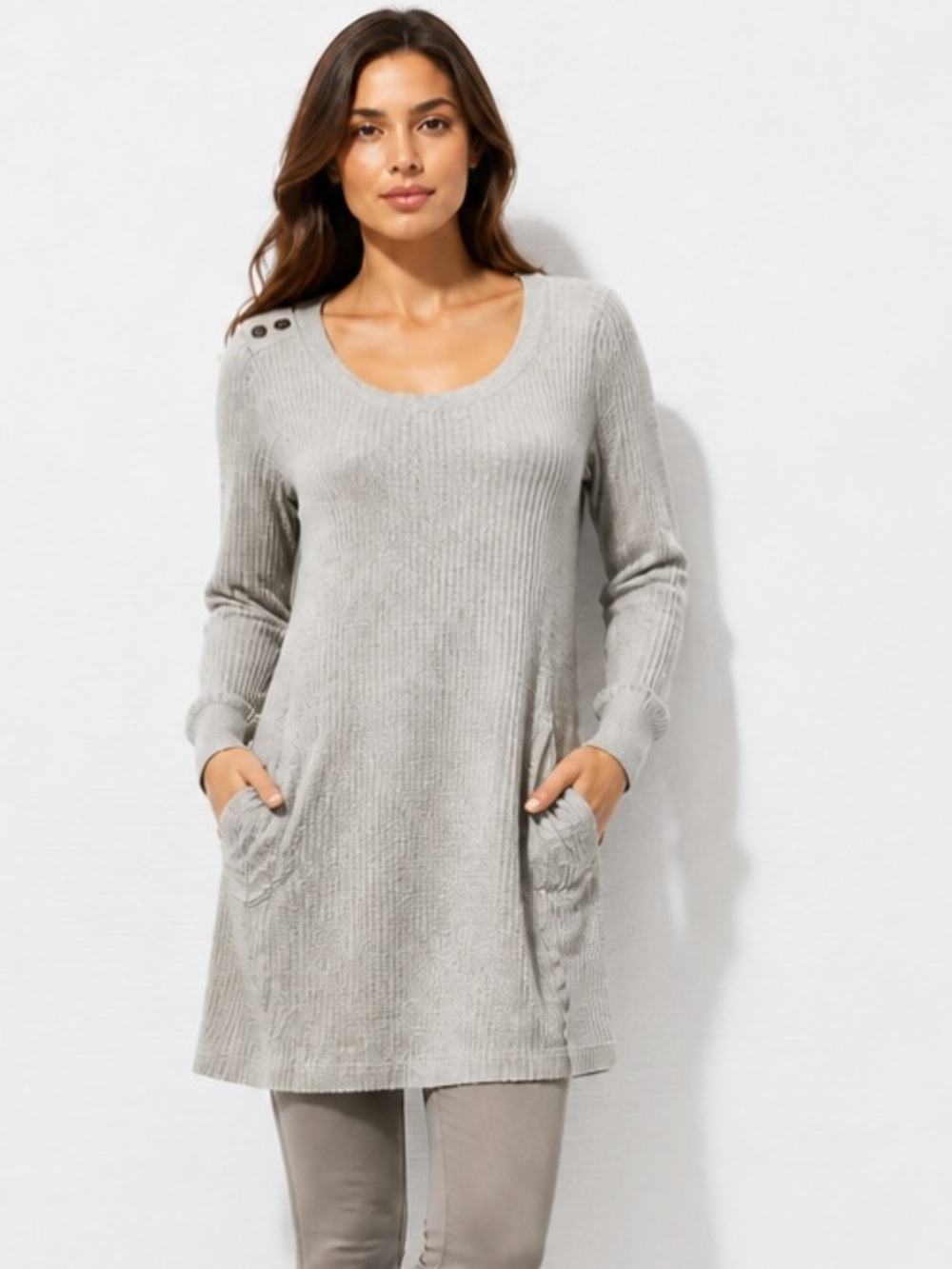 SATURDAY SUNDAY Anthropologie Dress Waffle Sweater Knit Gray Tunic